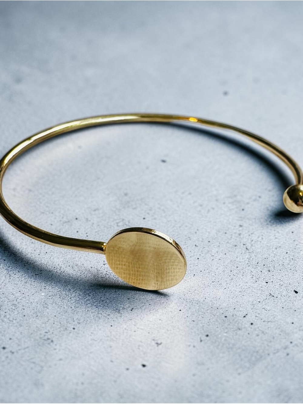 Gold Open Cuff Bangle Bracelet with Disc Accent